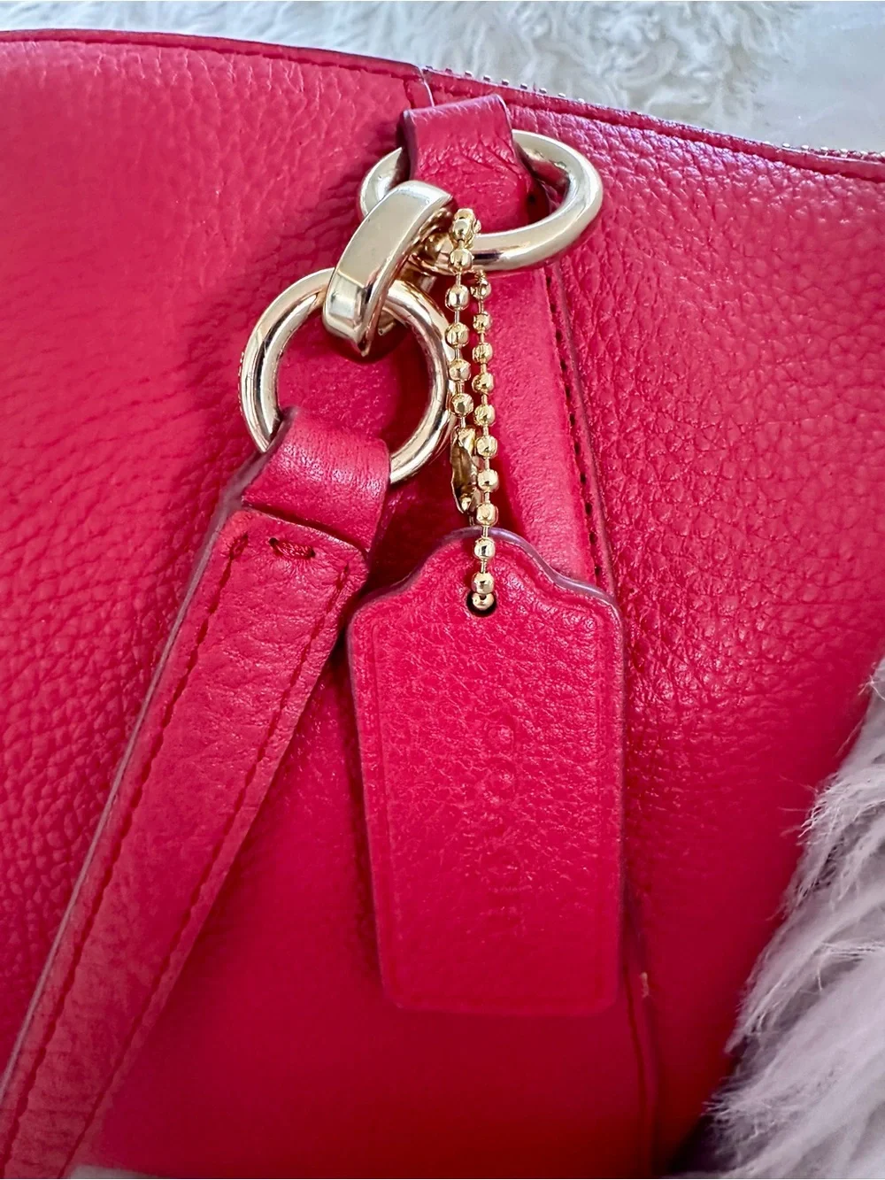 Coach Red Pebble Leather Shoulder Bag with Gold Hardware. Style G1748/F36675
